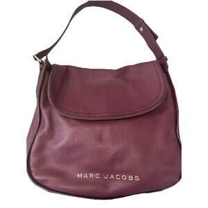 Marc Jacobs The Groove Hobo Large Fold Over Bag Burgundy Pebbled Leather